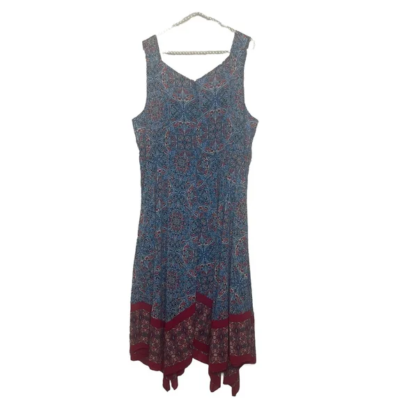 Catherines Dress Size 1X Blue Red Floral Sleeveless Chiffon Midi Boho Casual - Picture 6 of 11